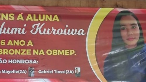 Banner feito pela escola em 2018, quando Rafaela foi medalhista de bronze na OBMEP